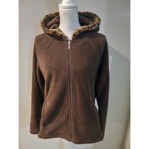 Kim Rogers Hoodie – Brown Fleece w/ Cheetah Trim – Size M – Excellent Condition